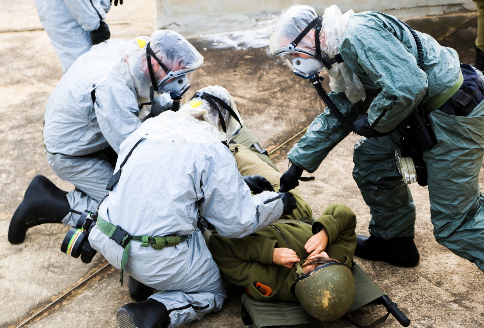 Missouri National Guard’s 7th CST visited Israel to learn from their Home Front Command’s Expert Unit, December 6, 2022. A simulated terrorist attack shows soldiers evacuating “civilians” exposed to a chemical attack.