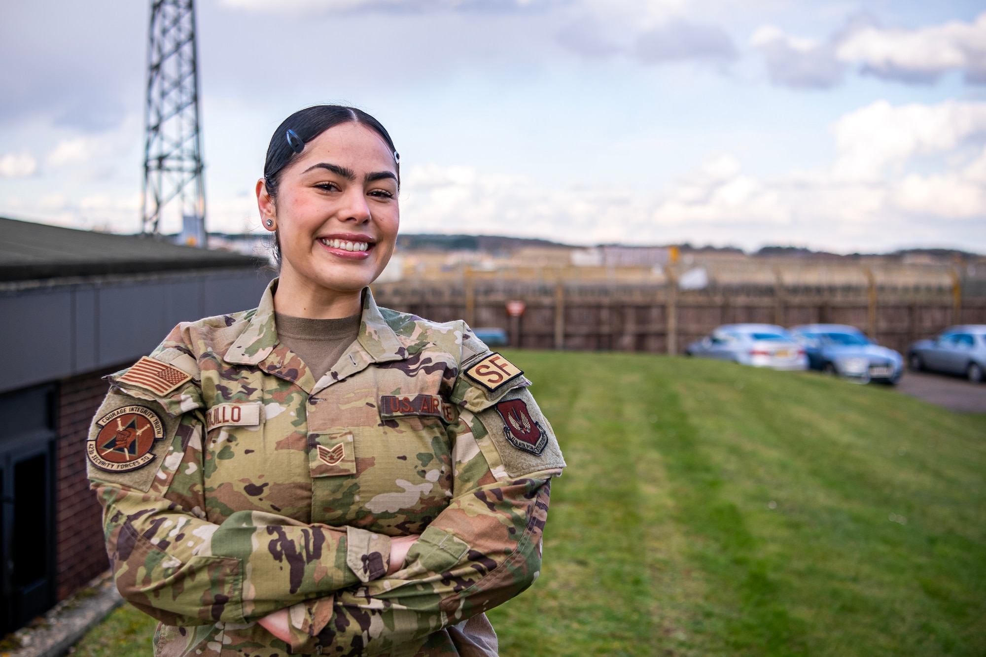 Staff Sgt. Arianna Ysabel Trujillo, 423d Security Forces Squadron flight sergeant, poses for a photo at RAF Alconbury, England. This photo is part of a project to highlight female Airmen from across the wing in honor of Women's History Month. (U.S. Air Force photo by Staff Sgt. Eugene Oliver)