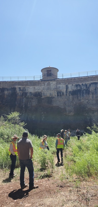 LAS VEGAS, N.M. – As part of the district’s response to the Hermits Peak/Calf Canyon Fire, the district’s Calf Canyon Fire Emergency Response Tiger Team took a look at the city’s waterline infrastructure, June 2, 2022. Photo taken at the base of Peterson Dam which is one of the city’s water supply reservoirs. Photo by Corey Bowen.