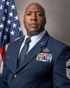 U.S. Air Force Chief Master Sgt. Marlon Burton, a group superintendent with the 182nd Mission Support Group, Illinois Air National Guard, poses for a portrait in Peoria, Illinois, June 5, 2022. Burton has 23 years of service. (U.S. Air National Guard photo by 182nd Airlift Wing Public Affairs)