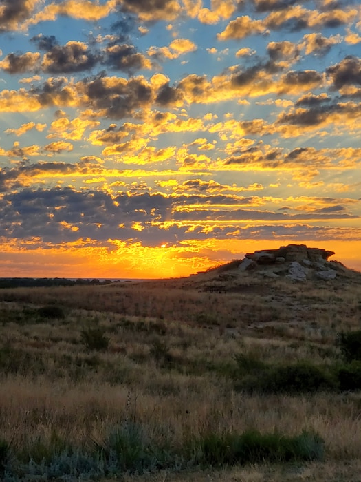 JOHN MARTIN DAM, Colo. – The sun rises at the entrance of the dam, Oct. 6, 2022. The hill is also a perfect spot to see the campground and Lake Hasty which is to the south. Photo by Tina Fraker.