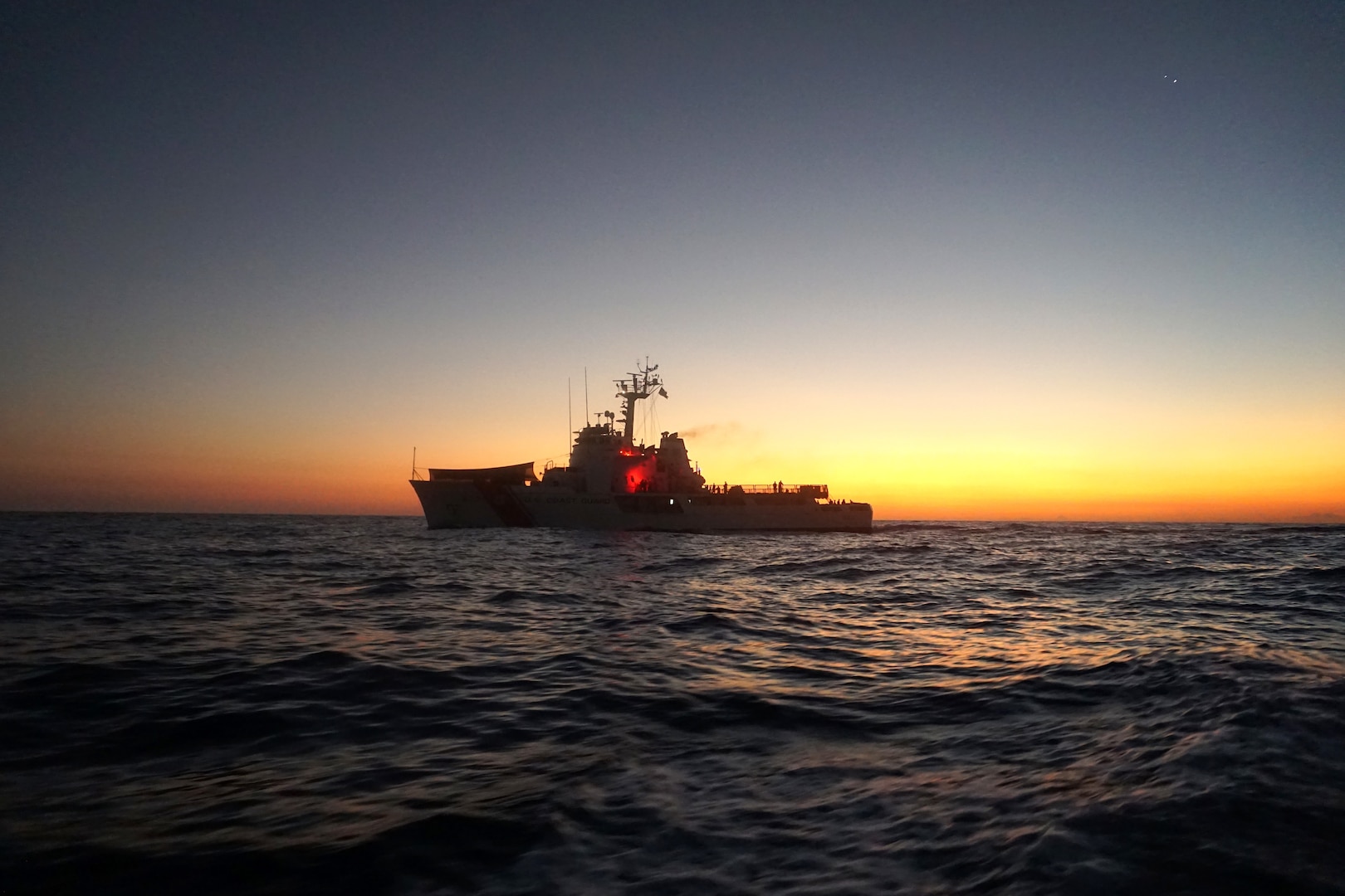 The U.S. Coast Guard Steadfast (WMEC 623) patrols the Eastern Pacific Ocean during a counternarcotics patrol, March 1, 2023. During the patrol, Steadfast conducted a rendezvous with USCGC Waesche (WMSL 751) to conduct a narcotics and personnel transfer. U.S Coast Guard photo by Lt. j.g. Geoffrey DeLorie.