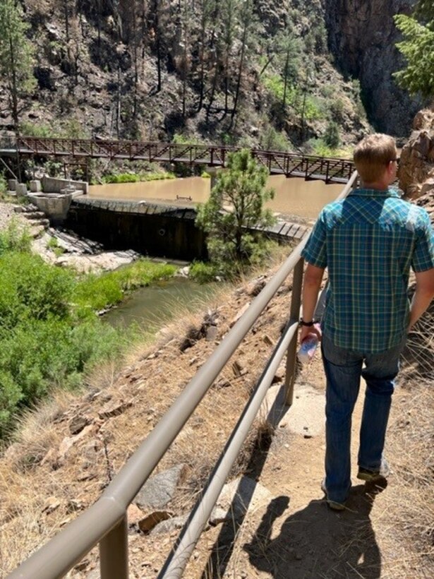 LAS VEGAS, N.M. – The intake structure for the city’s municipal water supply, June 2022. As part of the district’s response to the Hermits Peak/Calf Canyon Fire, district employees assisted the city to prevent damage to the water supply infrastructure. Photo by Alexander Norway.