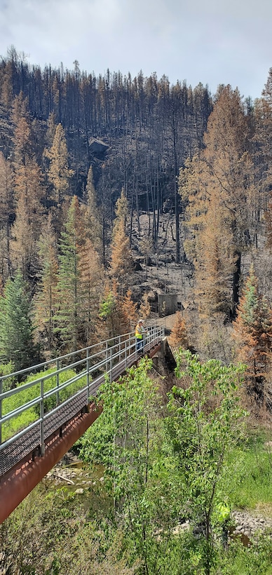 LAS VEGAS, N.M. – As part of the district’s response to the Hermits Peak/Calf Canyon Fire, the Calf Canyon Fire Emergency Response Tiger Team did a preliminary investigation of Gallinas Canyon, June 2, 2022. Photo by Corey Bowen.