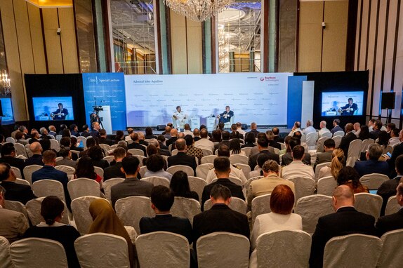 SINGAPORE (March 16, 2023) Adm. John C. Aquilino, Commander U.S. Indo-Pacific Command, delivers a special lecture titled “Managing Strategic Competition and the Quest for an Enduring Future in the Indo-Pacific” at an event hosted by the International Institute for Strategic Studies (IISS). The IISS Special Lectures bring together prominent members and experts in order to discuss important developments in Asia-Pacific security with global and regional leaders. USINDOPACOM is committed to enhancing stability in the Asia-Pacific region by promoting security cooperation, encouraging peaceful development, responding to contingencies, deterring aggression and, when necessary, fighting to win. (U.S. Navy photo by Chief Mass Communication Specialist Shannon M. Smith)