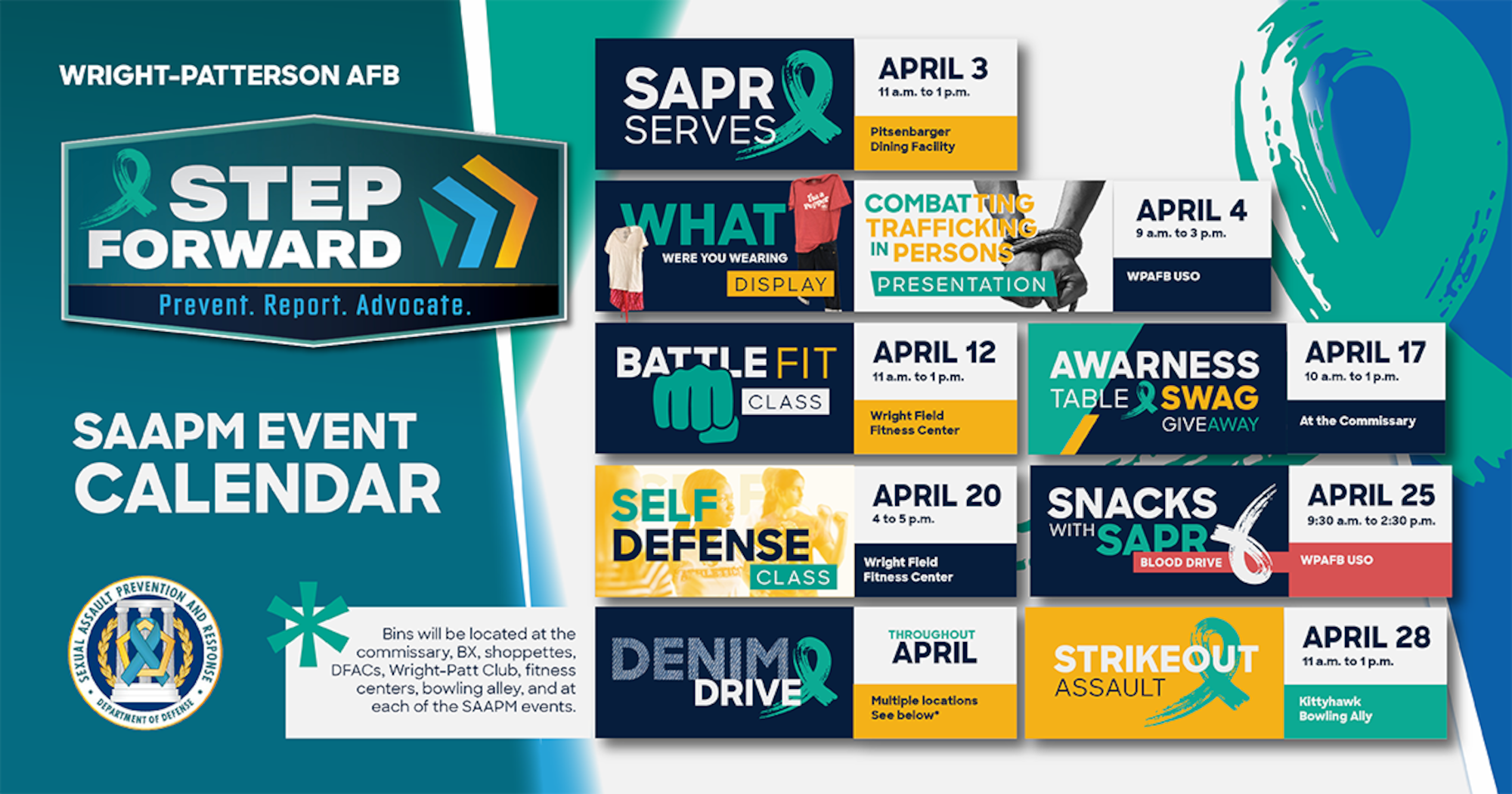 Sexual assault awareness and prevention month calendar graphic