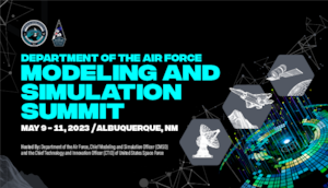 The Department of the Air Force will host its Air Force Modeling and Simulation Summit at The Clyde Hotel in Albuquerque, N.M., May 9-11, 2023. The summit supports the implementation of the DAF M&S Strategy by bringing together more than 100 Department of Defense, industry, academia and international partners. (U.S. Air Force graphic)