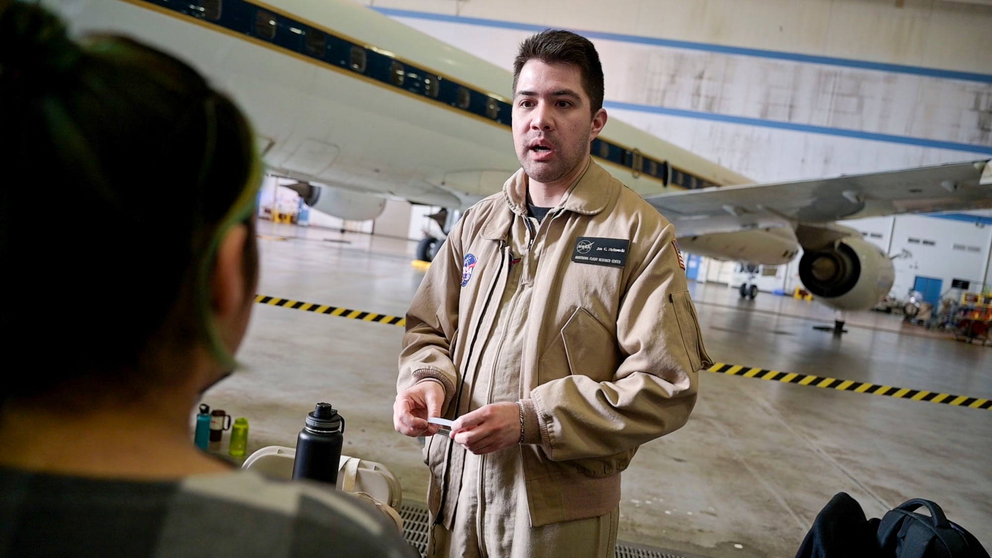 Joe C. Piobrowski, NASA Armstrong Flight Research Center speaks to a group of students at the Aerospace Valley Career Festival, 10 March.