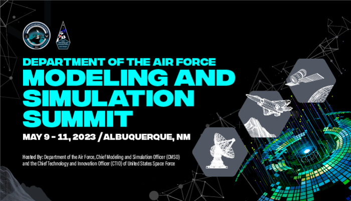 The Department of the Air Force will host its Air Force Modeling and Simulation Summit at The Clyde Hotel in Albuquerque, N.M., May 9-11, 2023. The summit supports the implementation of the DAF M&S Strategy by bringing together more than 100 Department of Defense, industry, academia and international partners. (U.S. Air Force graphic)