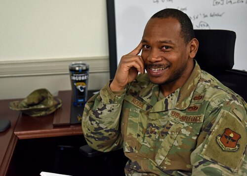 U.S. Air Force Tech. Sgt. Willie Rouse, 17th Training Support Squadron security manager, smiles at Goodfellow Air Force Base, Texas, March 15, 2023. Rouse took on additional duties within his squadron, such as master resiliency trainer, mental health advocate, and unit deployment manager. (U.S. Air Force photo by Senior Airman Sarah Williams)