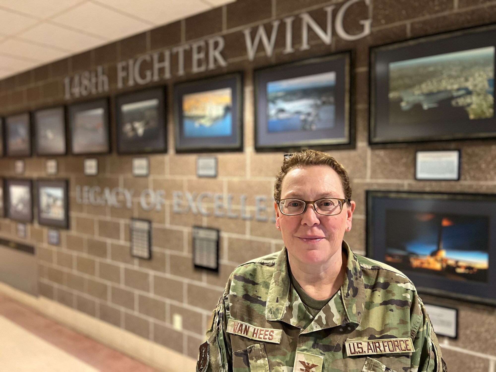 148th Fighter Wing Vice Commander, Col. Babette S. Van Hees poses for a photo at the 148th Fighter Wing, Minnesota Air National Guard, on March 16, 2023. Van Hees has served as both enlisted and as an officer with the U.S. Air Force, Air Force Reserve and Air National Guard in diverse AFSCs.