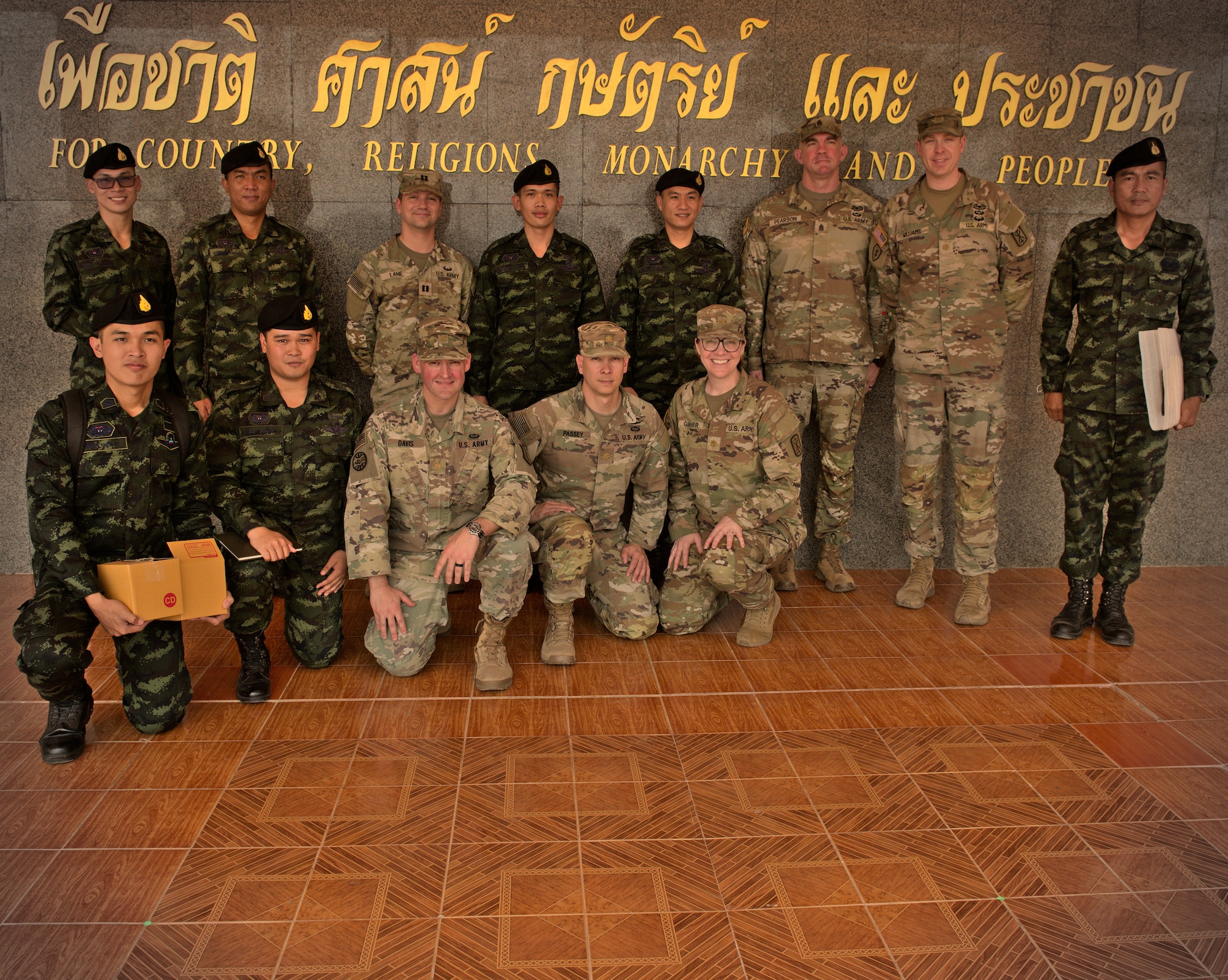 Soldiers from the U.S. Army’s 17th Field Artillery Brigade and Royal Thai Army’s 711th Field Artillery Battalion take a group photo after their capabilities and training discussion during Exercise Cobra Gold in Lop Buri, Kingdom of Thailand, March 7, 2023.