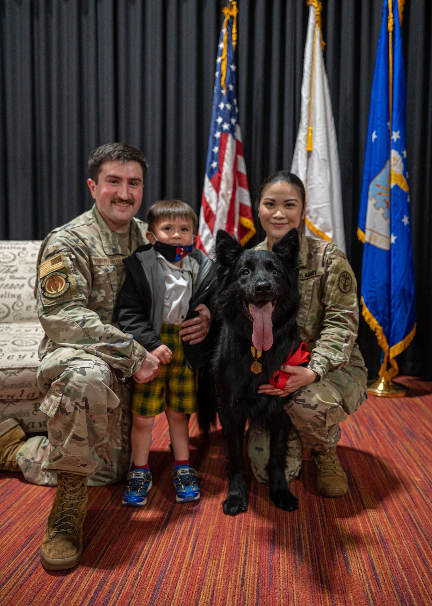 Military Working Dog Cento during his retirement ceremony at Misawa Air Base, Japan, March 6, 2023. Cento served for eight years patrolling the installation, detecting explosives as well as controlled substances, and performing intrusion detection. (U.S. Air Force photo by Staff Sgt. Caroline Parks)
