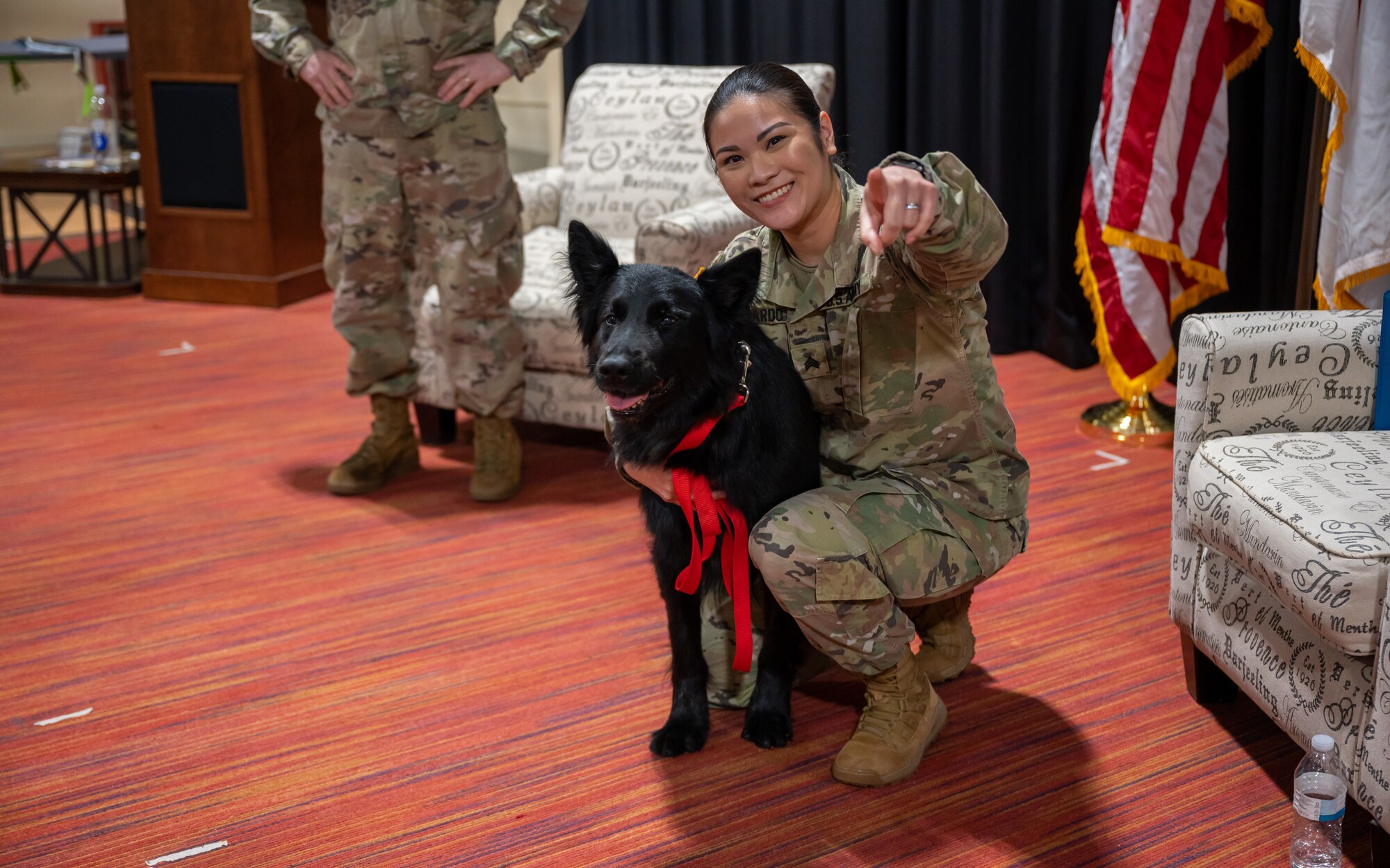 Military Working Dog Cento during his retirement ceremony at Misawa Air Base, Japan, March 6, 2023. Cento served for eight years patrolling the installation, detecting explosives as well as controlled substances, and performing intrusion detection. (U.S. Air Force photo by Staff Sgt. Caroline Parks)