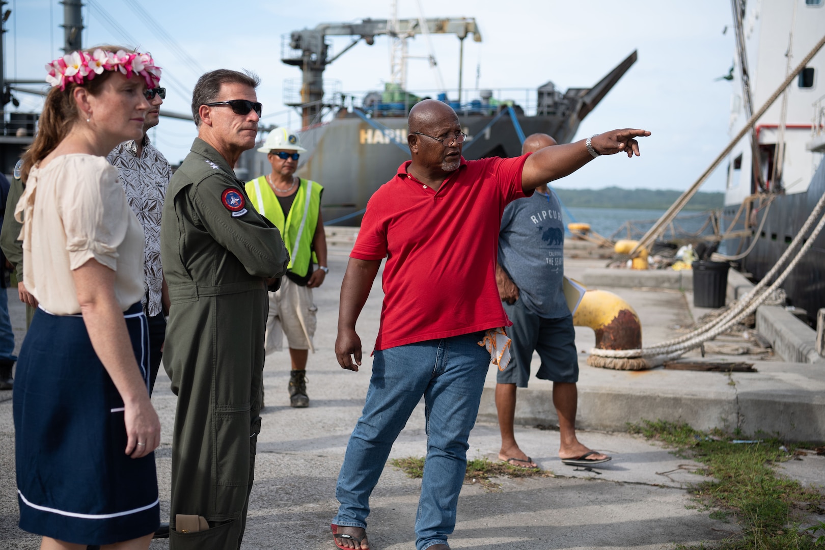 COLONIA, Yap, Federated States of Micronesia  (March 17, 2023) Adm. John C. Aquilino, Commander U.S. Indo-Pacific Command, tours seaport facilities with Theo Thinnifel, the former director of public works and transportation, right, during an overseas trip to the Federated States of Micronesia. USINDOPACOM is committed to enhancing stability in the Asia-Pacific region by promoting security cooperation, encouraging peaceful development, responding to contingencies, deterring aggression and, when necessary, fighting to win. (U.S. Navy photo by Chief Mass Communication Specialist Shannon M. Smith)