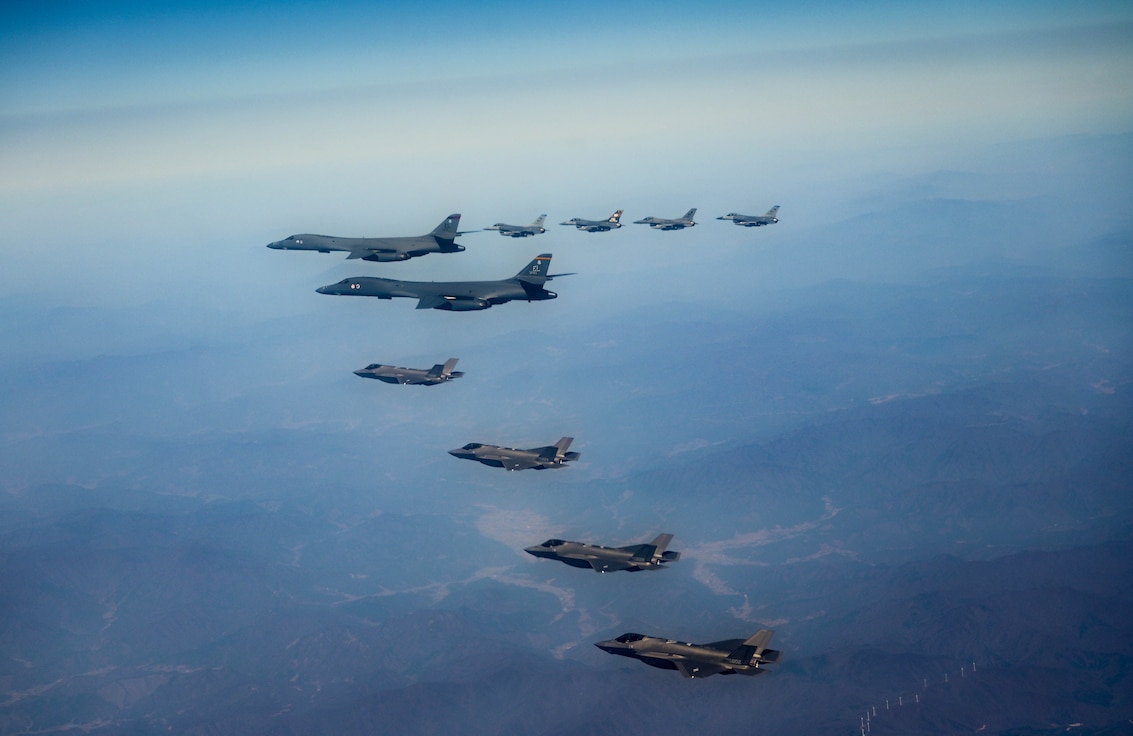 The Republic of Korea and U.S. conduct a combined aerial exercise in conjunction with the deployment of U.S. B-1B strategic bombers over the Republic of Korea, March 19, 2023.