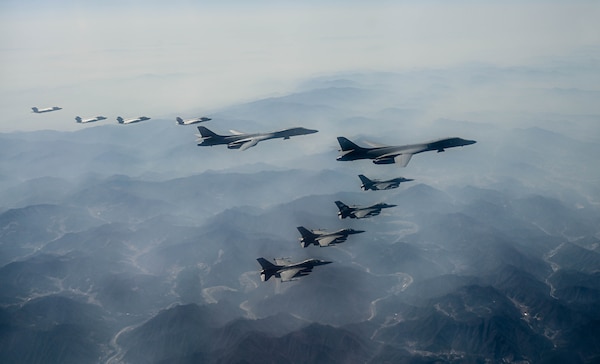 The Republic of Korea and U.S. conduct a combined aerial exercise in conjunction with the deployment of U.S. B-1B strategic bombers over the Republic of Korea, March 19, 2023.