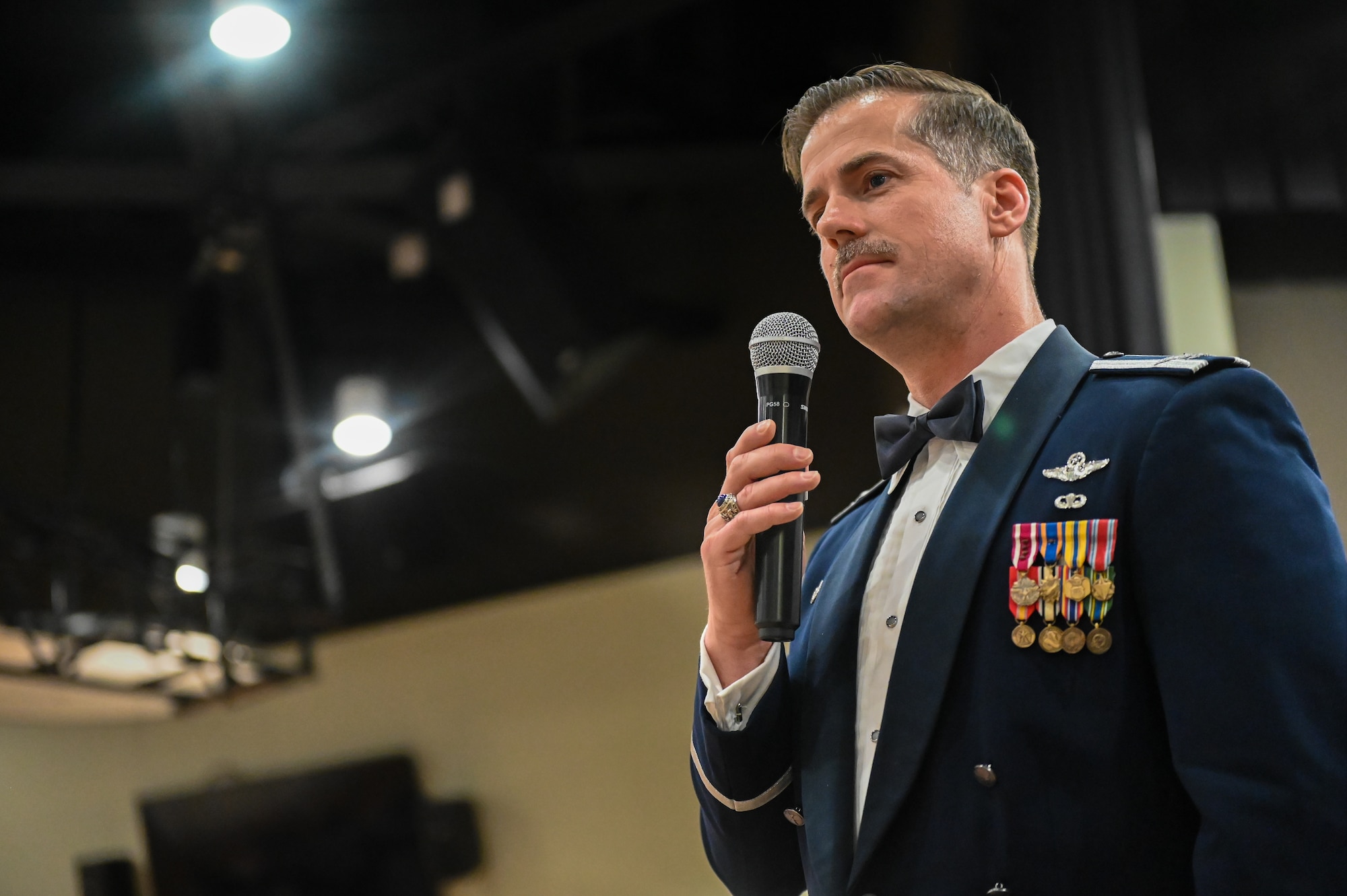 U.S Air Force Col. Joshua Wood, 51st Fighter Wing commander, speaks during a Chief Recognition Ceremony at Osan Air Base, Republic of Korea, March 17, 2023.