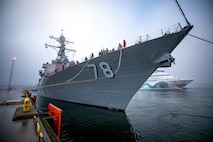 The Arleigh Burke-class guided-missile destroyer USS Porter (DDG 78) arrives in Tallinn, Estonia, March 20, 2023 for a scheduled port visit. Porter is on a scheduled deployment in the U.S. Naval Forces Europe area of operations, employed by the U.S. Sixth Fleet to defend U.S., allied and partner interests.
