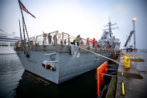 The Arleigh Burke-class guided-missile destroyer USS Porter (DDG 78) arrives in Tallinn, Estonia, March 20, 2023 for a scheduled port visit. Porter is on a scheduled deployment in the U.S. Naval Forces Europe area of operations, employed by the U.S. Sixth Fleet to defend U.S., allied and partner interests.