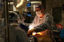 SAN DIEGO (March 8, 2023) – Cmdr. Jesse Bandle, assigned to Navy Medicine Readiness and Training Command San Diego (NMRTCSD) and native of Colorado Springs, Colorado, performs exploratory surgery on a simulated trauma patient during a mass casualty drill aboard USS Boxer (LHD 4). Boxer, Fleet Surgical Team Five and NMRTCSD Sailors participated in a two-day mass casualty drill simulating Boxer as a casualty receiving treatment ship. Boxer is a Wasp-class amphibious assault ship homeported in San Diego. (U.S. Navy photo by Mass Communication Specialist 1st Class Kelsey J. Hockenberger)