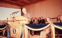 McNary Lock and Dam was dedicated on September 23, 1954. The ceremony became a major event, including food stands, traffic control, performances by multiple high school bands, a flying demonstration by the Navy’s “Blue Angels,” and a water show performed by the Tri-City Aqua Acrobats. The dedication ceremony was performed by Dwight D. Eisenhower, 34th president of the United States. An estimated 40,000 people attended the dedication.