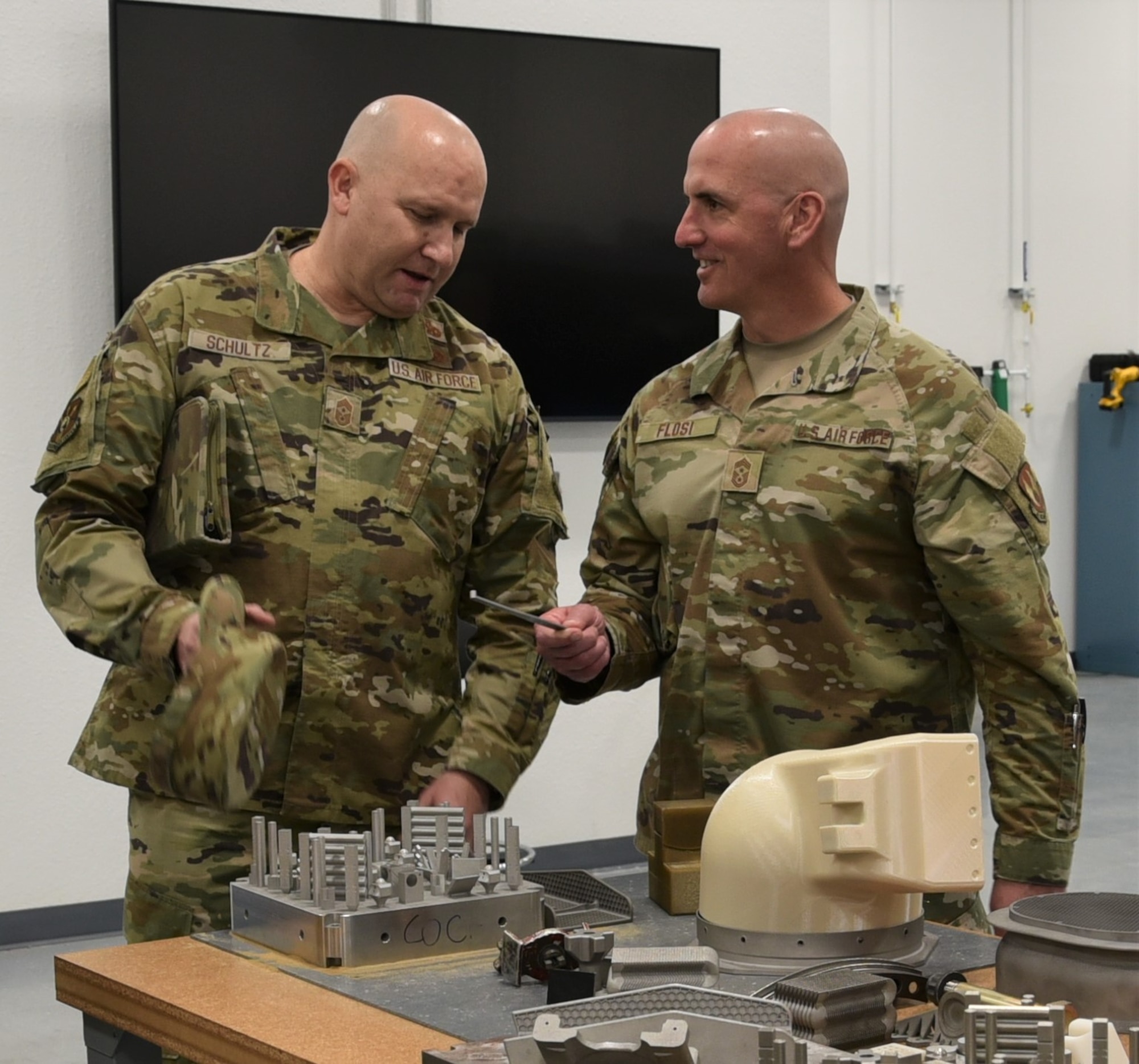 The command chief master sergeants from four of the six centers within AFMC met with Flosi at Tinker Air Force Base, Oklahoma, Feb. 23 to collaborate and learn more about AFSC and how its mission connects with their own.