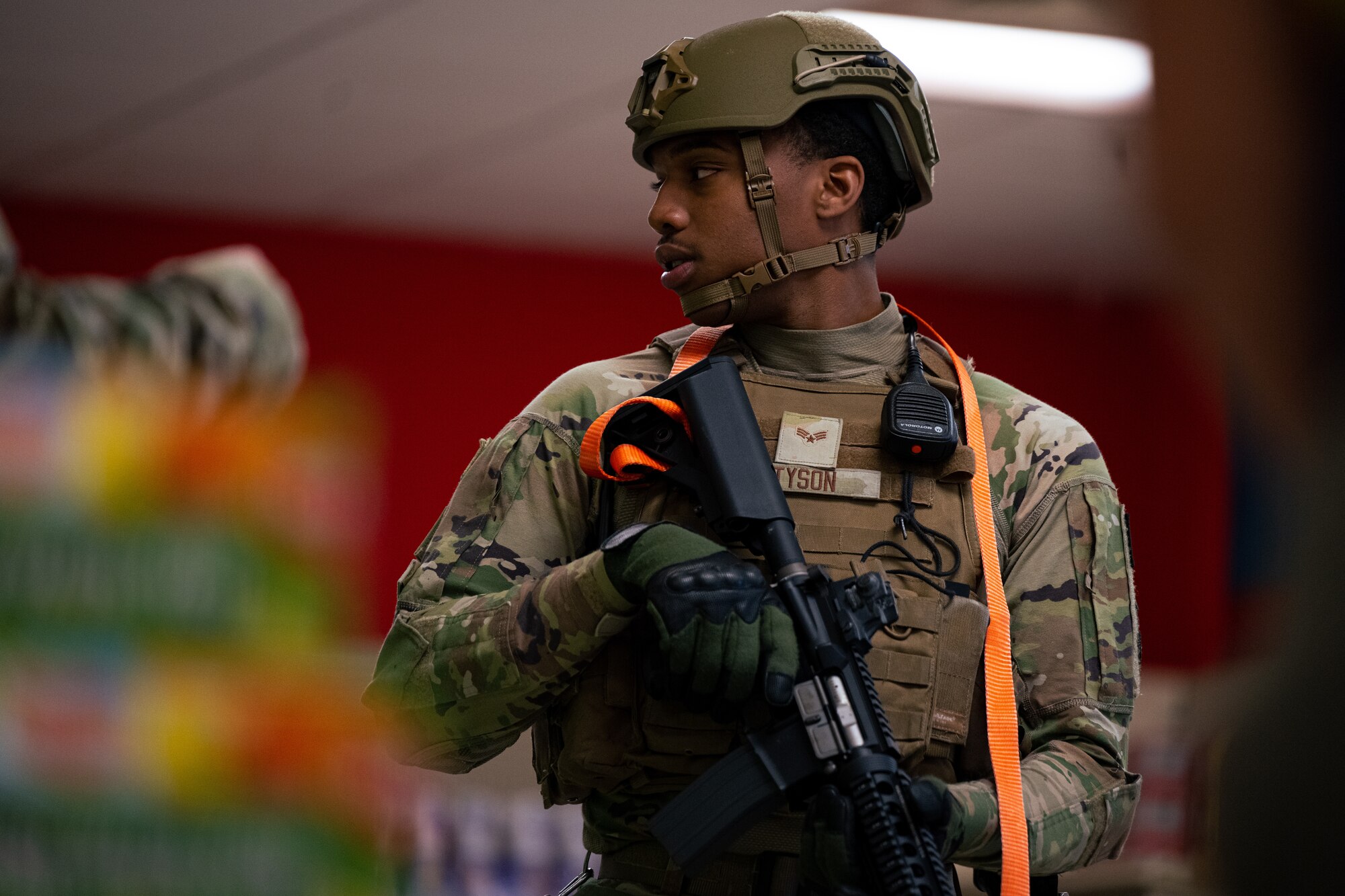 Airmen assigned to the 1st Special Operations Security Forces Squadron participate in an active shooters response exercise at Hurlburt Field, Fla., March 13, 2023.