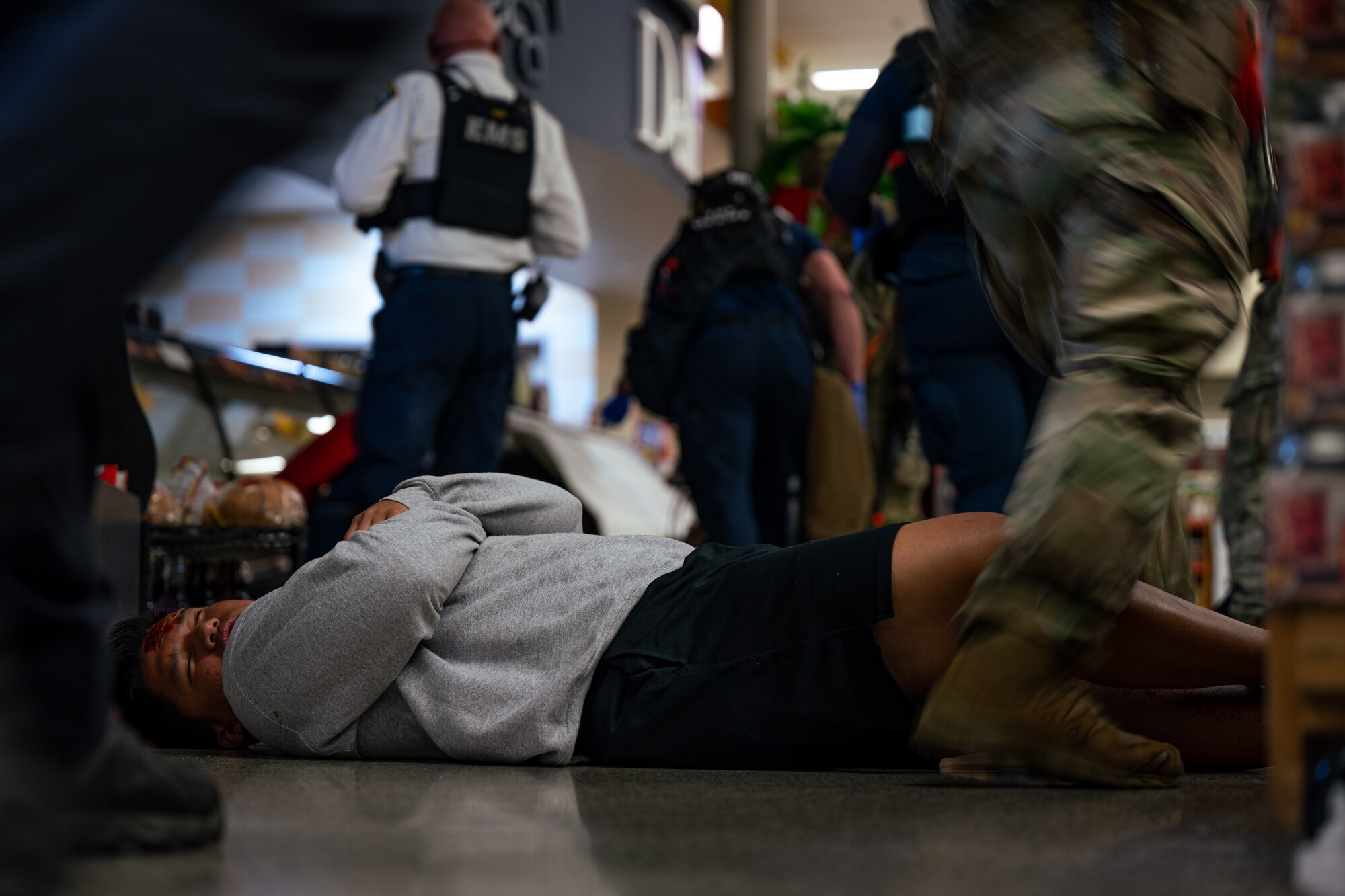Airmen assigned to the 1st Special Operations Security Forces Squadron participate in an active shooters response exercise at Hurlburt Field, Fla., March 13, 2023.