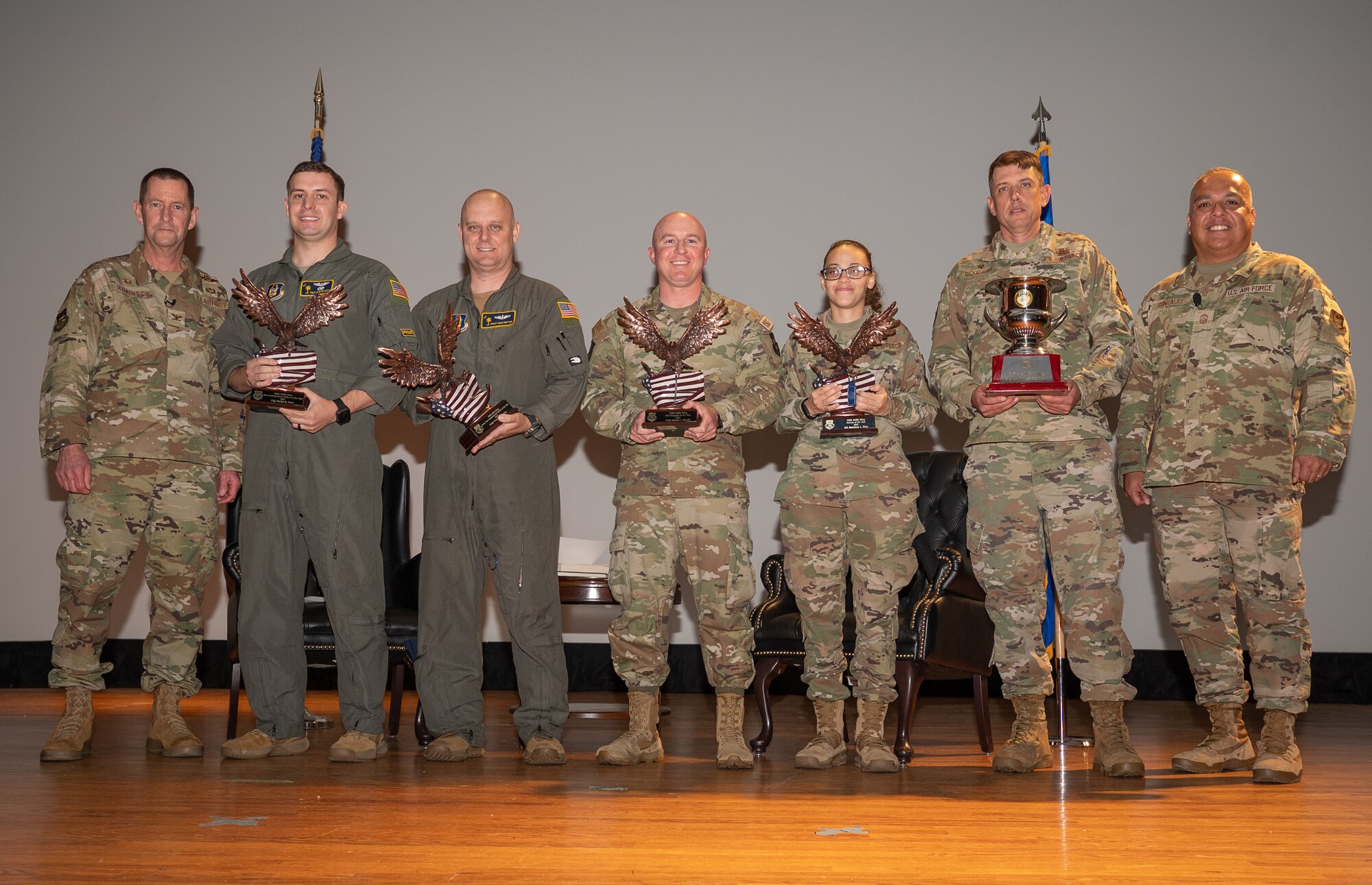 The 315th Airlift Wing hosted its annual awards ceremony to highlight the accomplishments of the wing and its members, March 18, 2023, at Joint Base Charleston, South Carolina. Col. John Robinson, 315 AW commander, and Chief Master Sgt. Joe Gonzalez, 315 AW command chief, hosted the ceremony to recognize and award exceptional Airmen for their 2022 performance and celebrate the wing's achievement of receiving the distinguished Raincross Trophy from the Fourth Air Force, headquartered at March Air Reserve Base, California.