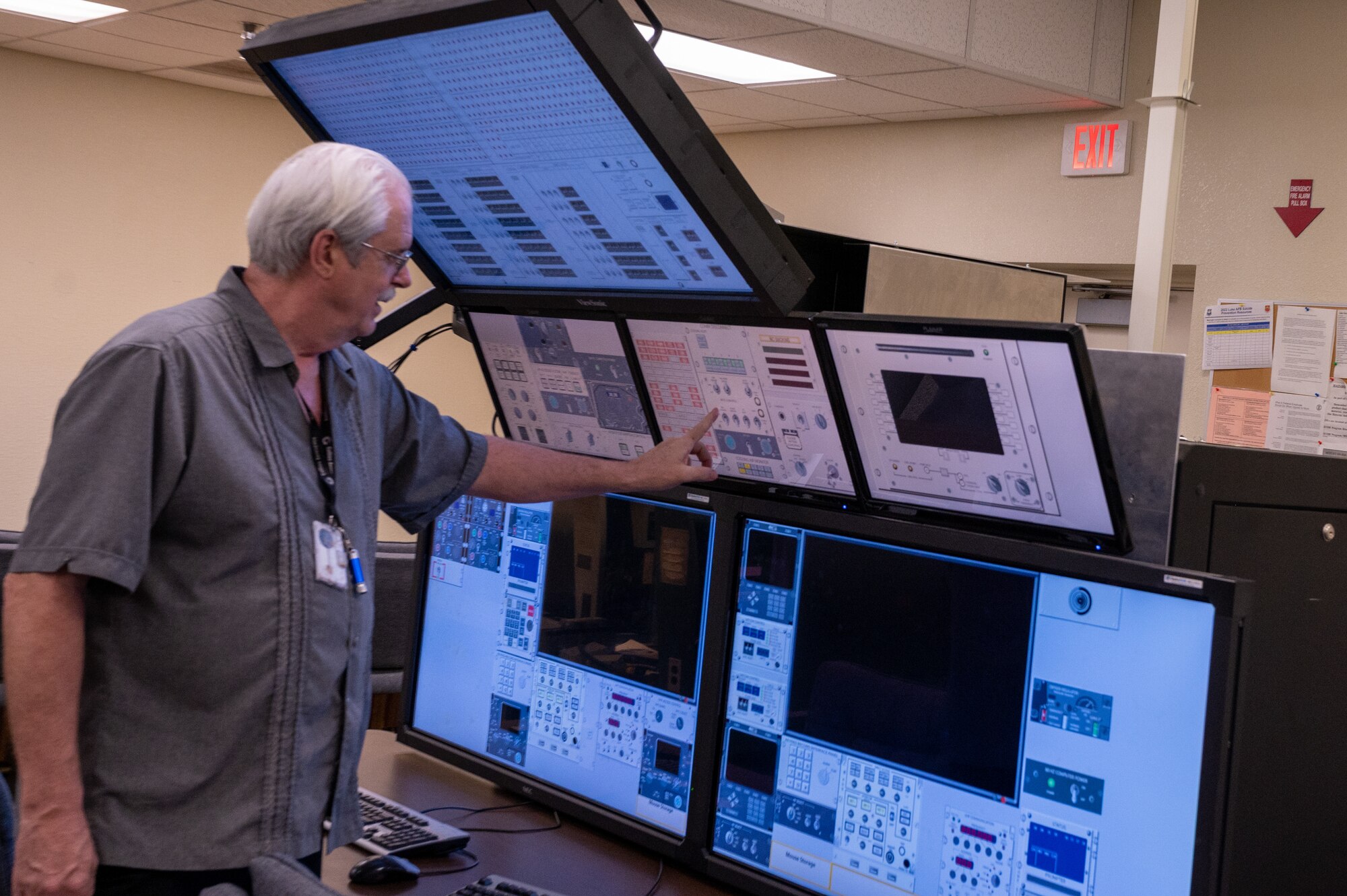 Thomas Burt, Detachment 9 computer program specialist, utilizes a digital E-3G 40/45 communication trainer, Mar. 13, 2023, at Luke Air Force Base, Arizona.