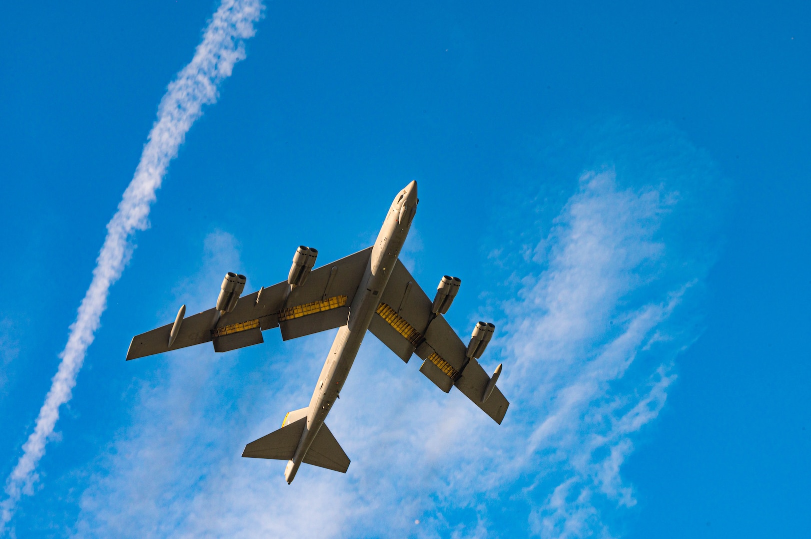 A B-52H Stratofortress assigned to the 23rd Expeditionary Bomb Squadron takes off at Morón Air Base, Spain, March 16, 2023. Strategic bomber missions enhance the readiness and training necessary to respond to any potential crisis or challenge across the globe. (U.S. Air Force photo by Airman  1st Class Alexander Nottingham)