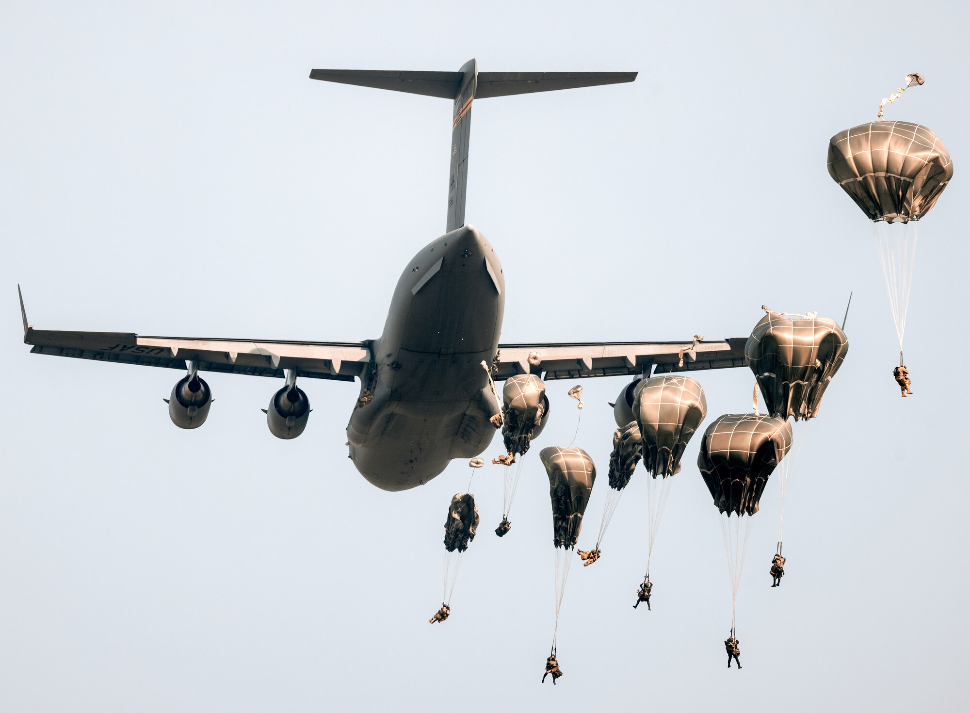 U.S. Army Paratroopers with the 82nd Airborne Division and Royal Thai Army Soldiers conduct a Strategic Airborne Operation during Exercise Cobra Gold 2023, near Thanarat Drop Zone, Kingdom of Thailand, March 2, 2023.