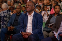 Ulisses Correia e Silva, Prime Minister of the Republic of Cabo Verde, attends a band event in Sal Island, Cabo Verde, Mar. 18, 2023. Marines and Sailors supporting the African Maritime Forces Summit (AMFS), performed through the streets of Sal Island to interact with the local community and learn about their culture prior to the opening day of the summit on March 20. Hosted by U.S. Naval Forces Europe and Africa (NAVEUR-NAVAF), the African Maritime Forces Summit (AMFS) is a strategic-level forum that brings African maritime and naval infantry leaders together with their international partners to address transnational maritime security challenges within African waters including the Atlantic Ocean, Indian Ocean, and Mediterranean Sea.