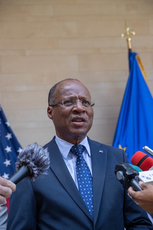Ulisses Correia e Silva, Prime Minister of the Republic of Cabo Verde, gives his remarks at the African Maritime Forces Summit (AMFS), March 20, 2023. The African Maritime Forces Summit (AMFS), hosted by U.S. Naval Forces Europe and Africa (NAVEUR-NAVAF), is a strategic-level forum that brings African maritime and naval infantry leaders together with their international partners to address transnational maritime security challenges within African waters including the Atlantic Ocean, Indian Ocean, and Mediterranean Sea.