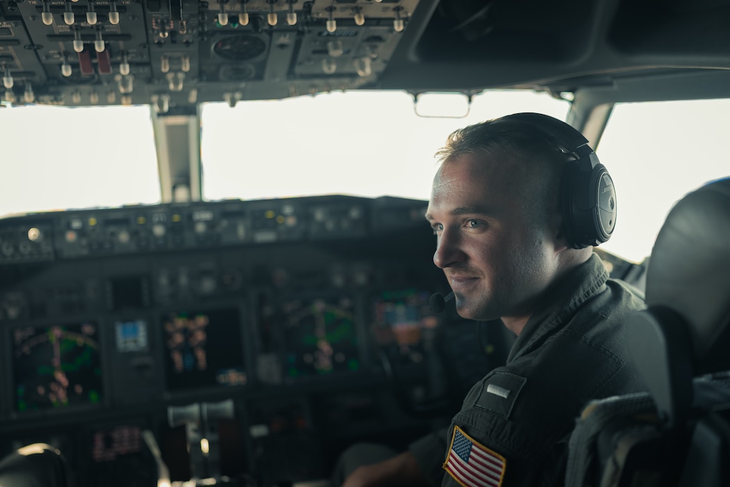 Pilot inside aircraft cockpit