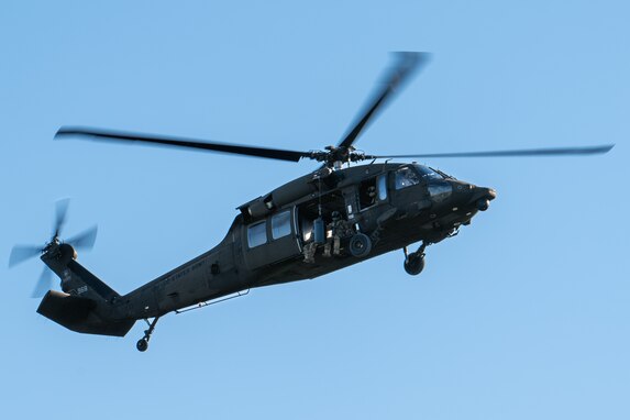 Army Reserve conduct rappel training onboard UH-60 Blackhawk