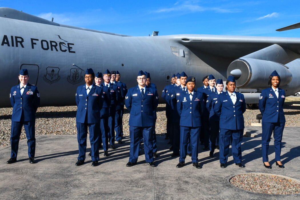 Airmen from Altus Air Force Base’s Airman Leadership School (ALS) pose for a photo at Altus Air Force Base, Oklahoma, Jan. 23, 2023. ALS is a program designed to develop senior Airmen and staff sergeants as they prepare to take on supervisory roles. (U.S. Air Force photo by Airman 1st Class Kari Degraffenreed)