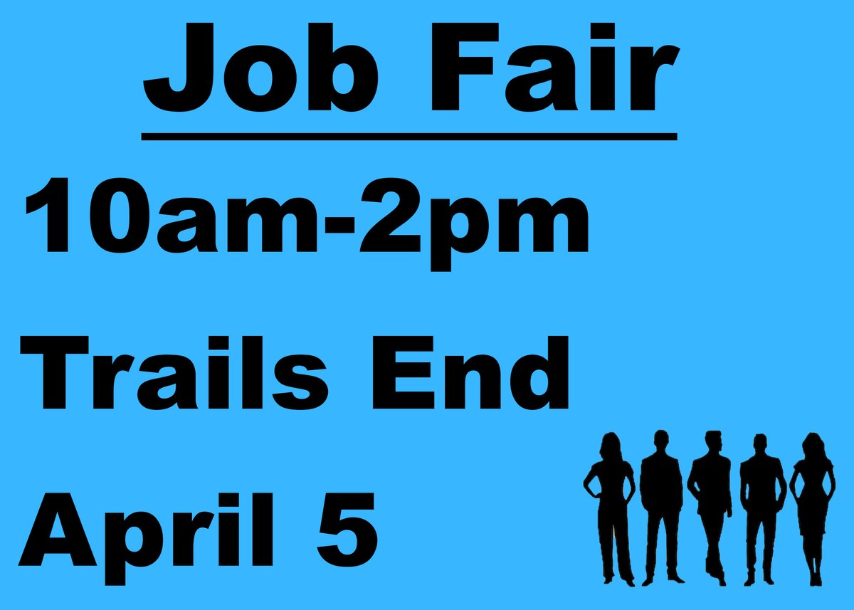 blue background graphic with next showing job fair information.