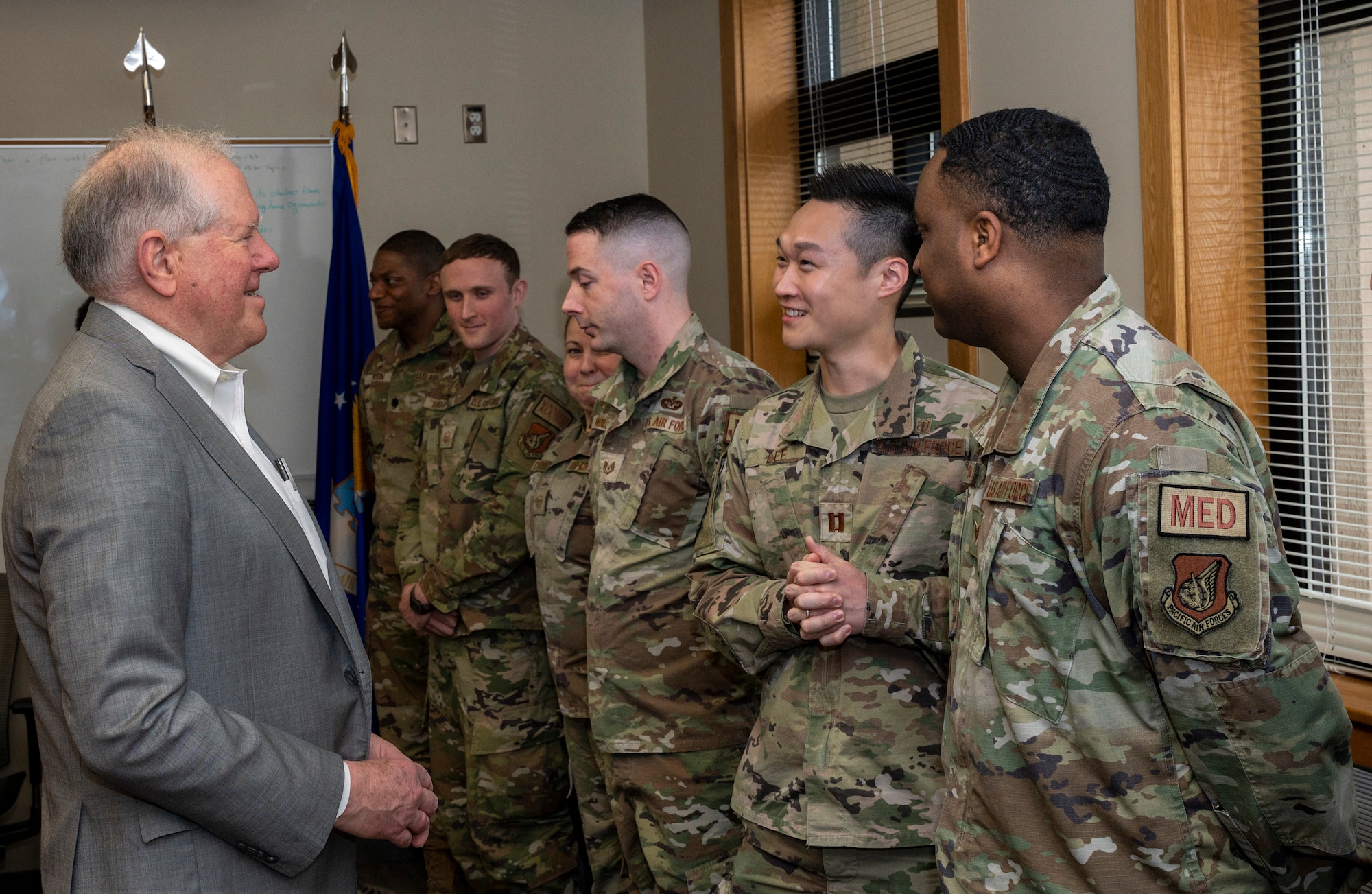 Secretary of the Air Force Frank Kendall speaks to Airmen assigned to the 51st Fighter Wing at Osan Air Base, Republic of Korea, March 20, 2023.