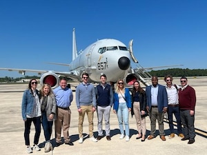 Congressional defense policy staffer members view a P-8 Poseidon aircraft attached to Patrol Squadron (VP) 26 aboard Naval Air Station Jacksonville during a Staff Delegation (STAFFDEL), Mar. 15. The Navy Office of Legislative Affairs executes STAFFDELs to provide congressional staff members a unique opportunity to see naval operations and to interact with Sailors throughout the Fleet.