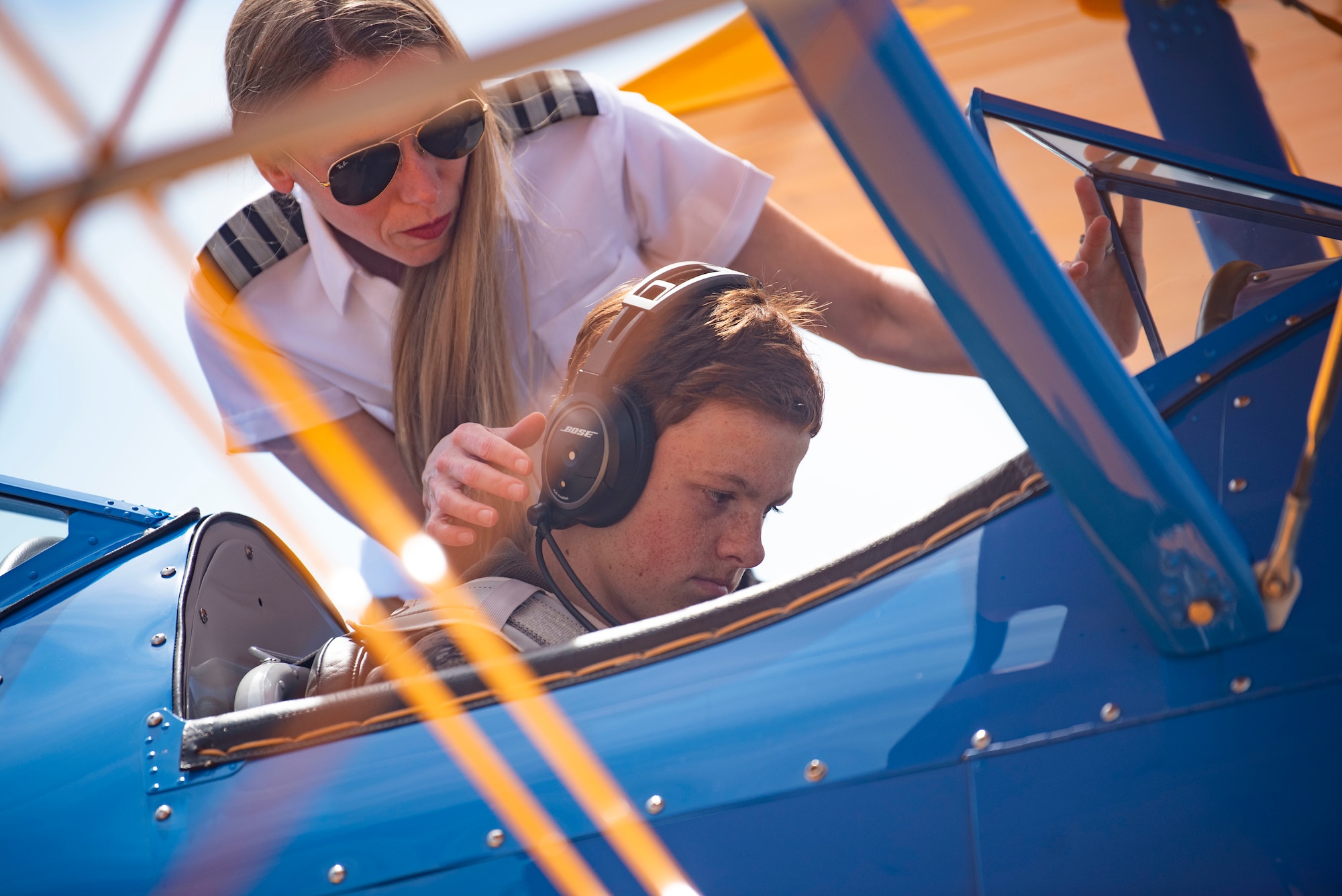 A young attendee of the Youth Flight Experience event prepares for a flight at Fitzgerald, Georgia, March 4, 2023. During the event, children and students received first hand experience from veteran aviators, private, commercial, and military. (U.S. Air Force photo by Staff Sgt. Thomas Johns)