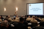 Force Master Chief Michael Roberts, director of the Hospital Corps, speaks during the 2023 Navy Medicine Senior Enlisted Leadership Symposium in San Antonio, Texas March 14, 2023. Representatives from 78 Navy Medicine commands gathered for a 3-day event to discuss Navy Medicine’s transition to expeditionary medicine.