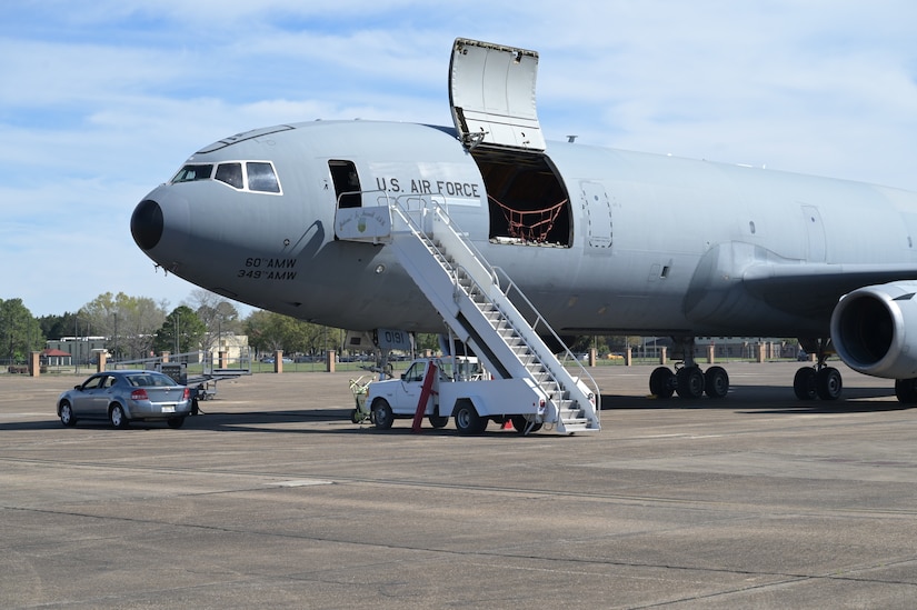 an aircraft prepares to receive cargo