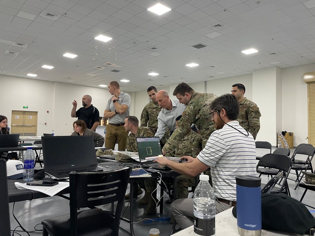 USACE Transatlantic Middle East District (TAM) and representatives from AFCENT, AFCEC, and an architecture engineering firm team meet during a planning charette and conduct a Design Based Threat Assessment (DBTA) to assess and mitigate potential threats to U.S. military facilities. The DBTA is required for any facilities being built that will be
occupied by U.S. military personnel. Because TAM has developed expertise in the process they are able to provide DBTAs as a service to their mission partners and other agencies who may require one without the need to
outsource this critical step in construction.