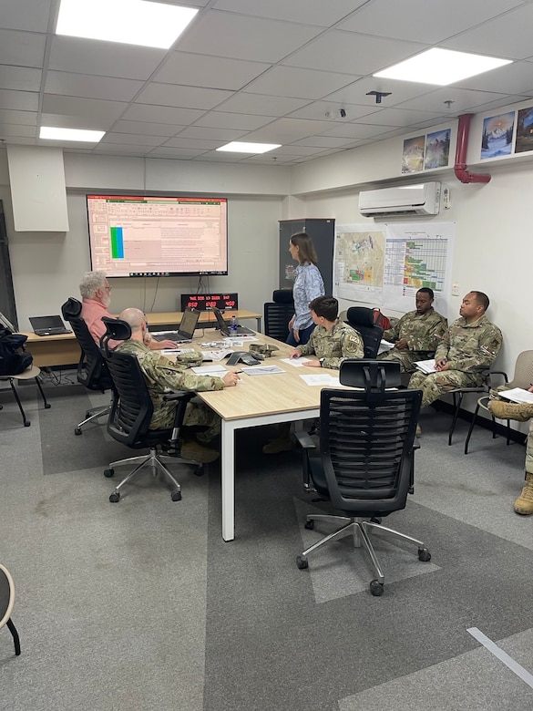 Members of the U.S. Army Corps of Engineers Transatlantic Middle East District (TAM) along with representatives from AFCENT, AFCEC, and an architecture engineering firm
team meet during a planning charette and conduct a Design Based Threat Assessment (DBTA) to assess and mitigate potential threats to U.S. military facilities.