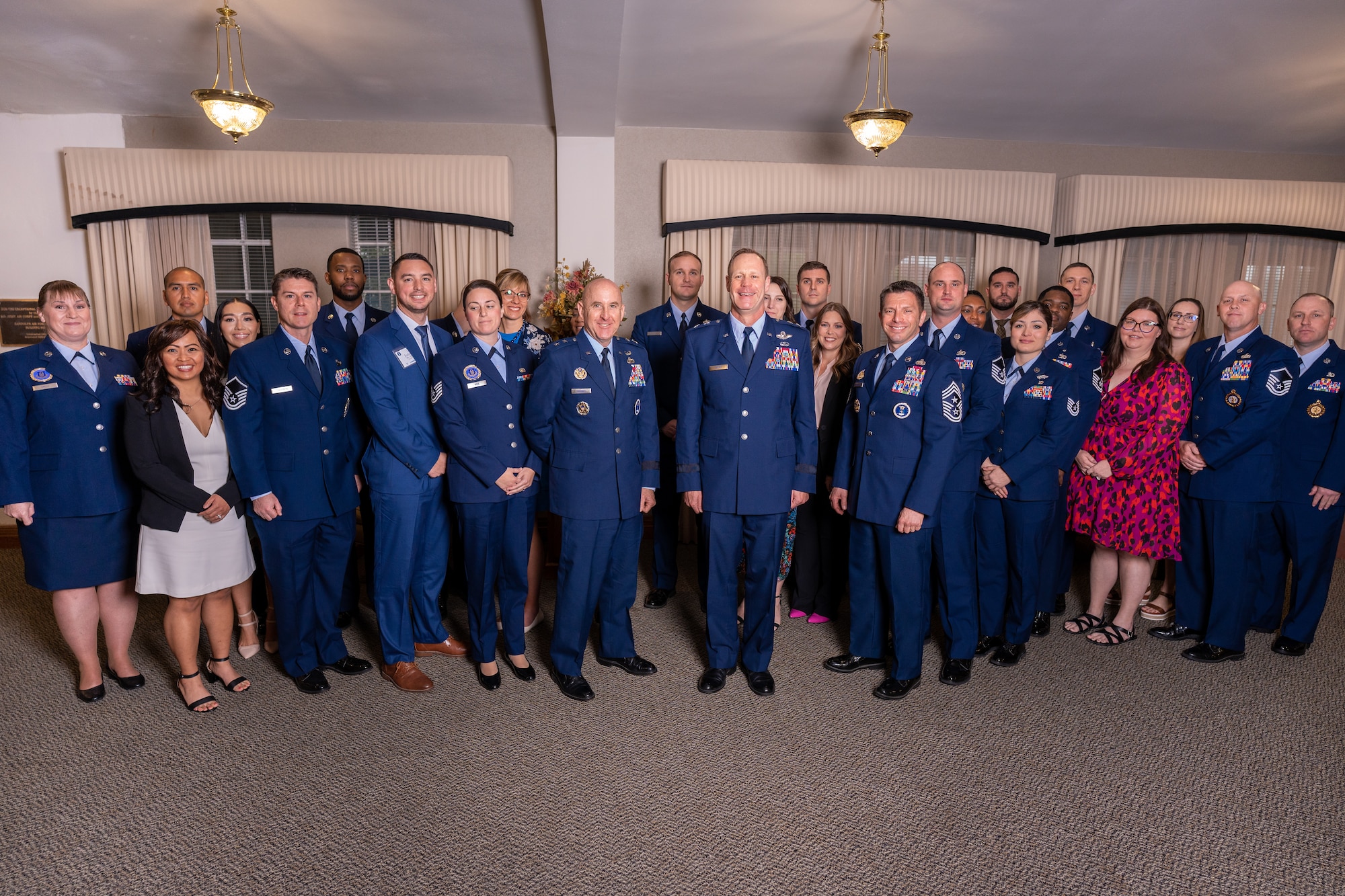 Air Force Recruiting Service’s 18 best recruiters representing the Total Force recruiting mission pose for a group photo March 21, 2023, at Joint Base San Antonio-Randolph, Texas.