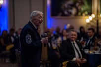 JOINT BASE SAN ANTONIO-LACKLAND, TEXAS – Former Chief Master Sergeant of the Air Force Robert D. Gaylor, speaks at the 37th Training Wing’s Annual Awards Banquet, held at the Gateway Club, March 10, 2023. Gaylor served as the 5th Chief Master Sergeant of the Air Force from 1977 to 1979. (U.S. Air Force photo by Daniel Cruz)