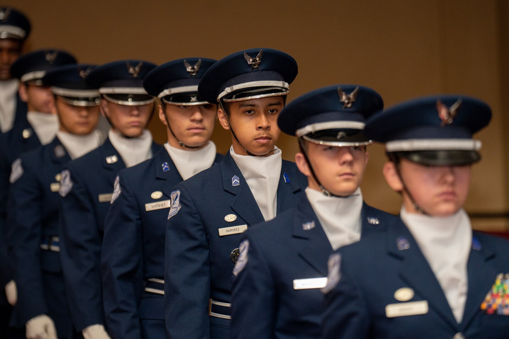 Members of Randolph High School’s AFJROTC Saber Team perform during the Air Force Recruiting annual Operation Blue Suit Arrival Ceremony March 21, 2023, at Joint Base San Antonio-Randolph, Texas.