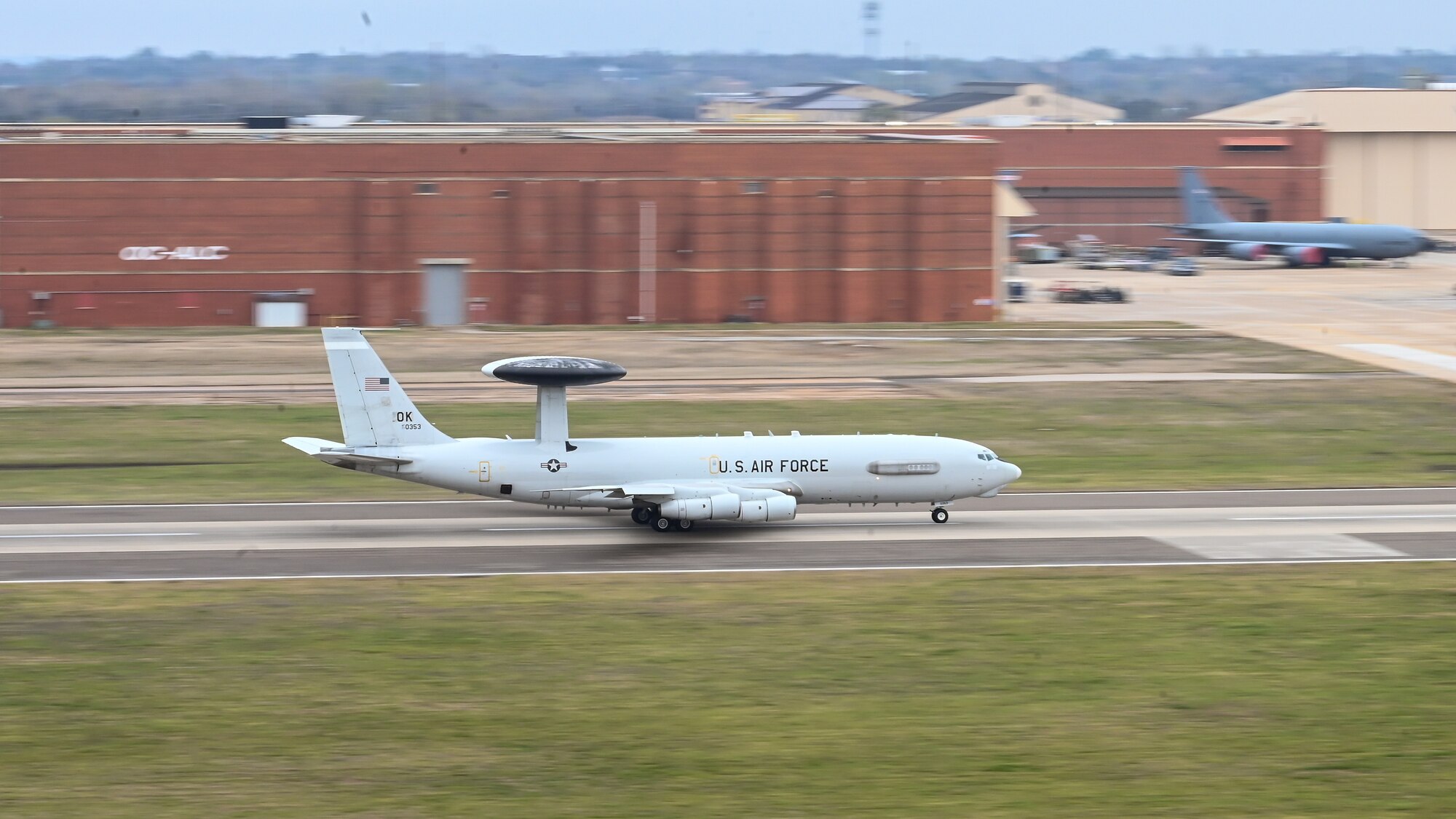 E-3 Sentry aircraft rolling down the runway for takeoff